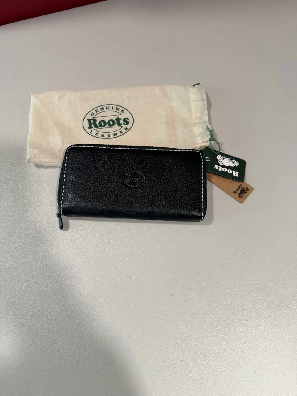 Roots Black Pebble Leather Zip-Around Wallet for Men